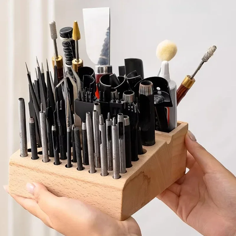 

Leather Tool Storage Rack, Handmade Leather Art, Leather Carving, Desktop Storage