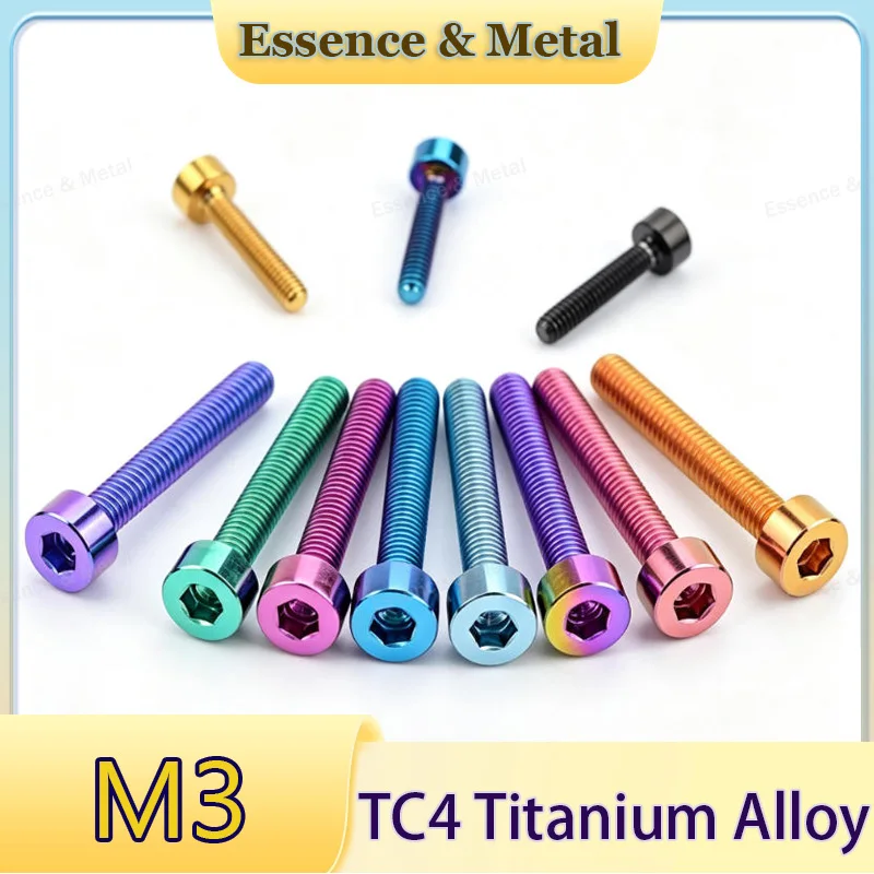5PCS Titanium Alloy Bolts M3 Cylindrical Hex Head Bolts Pan-Head Hex Screws Suitable for Bicycles and Motorcycles Length: 5–45mm