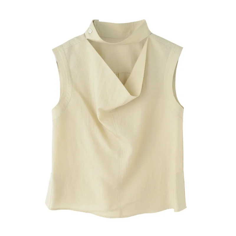 

Sleeveless Tooling Style Women's Shirt Khaki Green Tie-Up Shirt