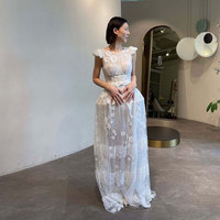 Fancy Princess O Neck Wedding Dress A Line Lace Evening Dresses Short Sleeve Floor Length Back Zip Customized