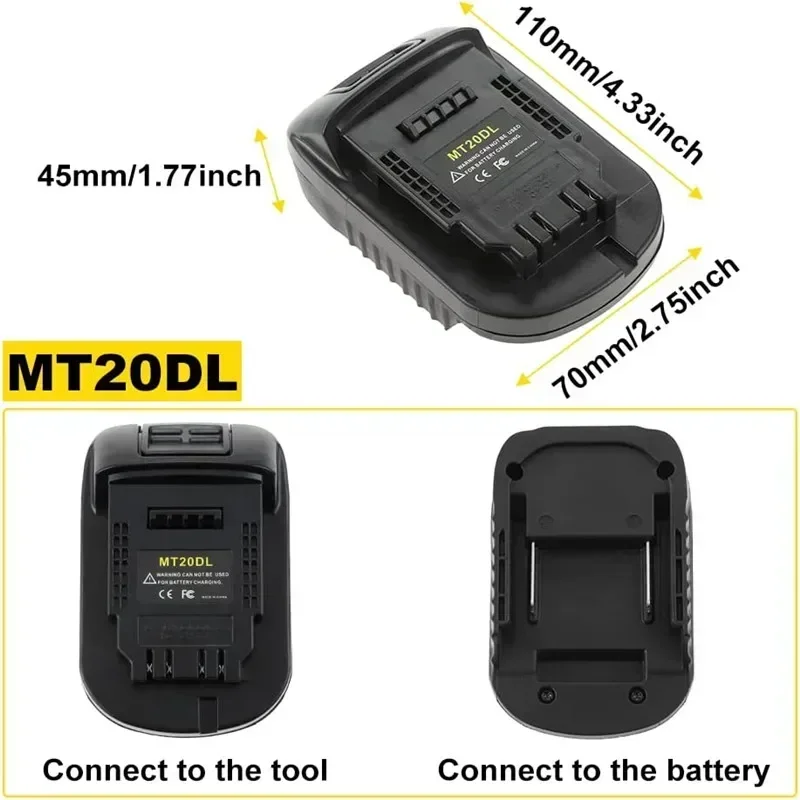 Convert for Makita 18V Bl1830 Bl1860 Bl1815 Li-Ion Batteries for Dewalt 18V 20V Dcb200 Li-Ion Batteries MT20DL Battery Adapter