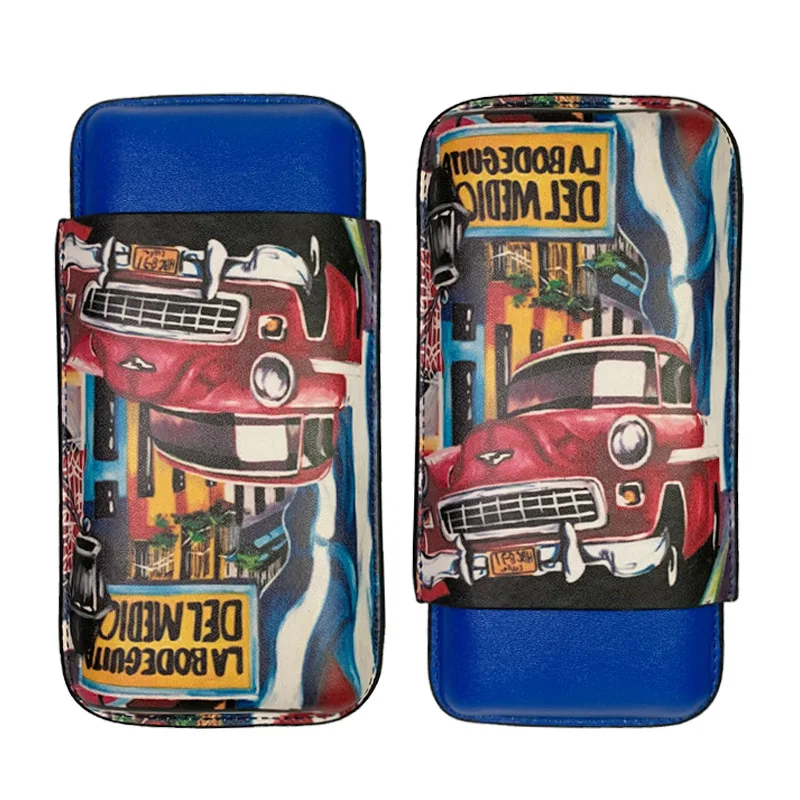 

Кожаный портсигар в кубе — емкость 3 сигар, ручная роспись и приятный для путешествий