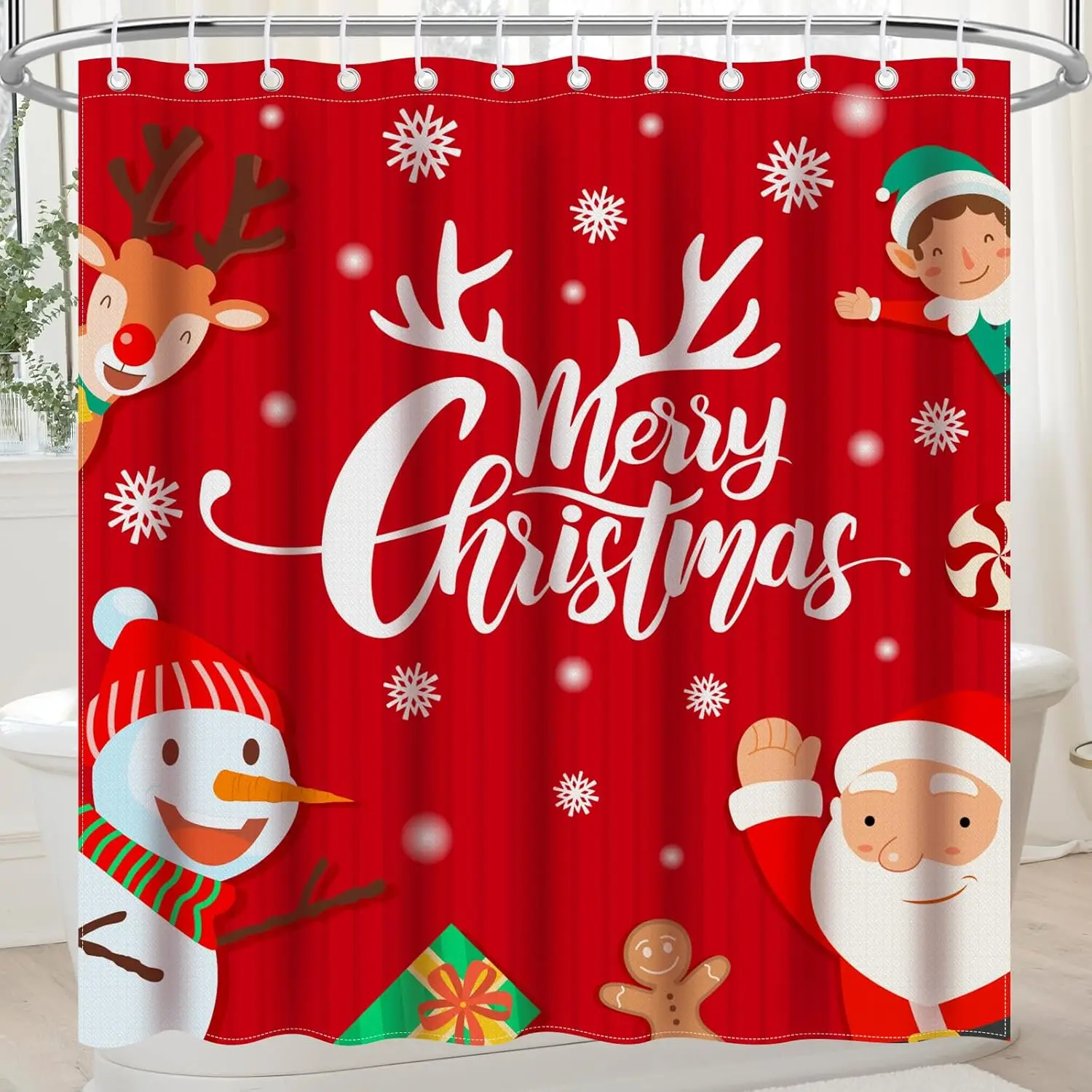 

Рождественская занавеска для душа для ванной комнаты Санта-Клаус Рождественский снеговик милый красный забавный эстетический тканевый водонепроницаемый душ для ванной комнаты