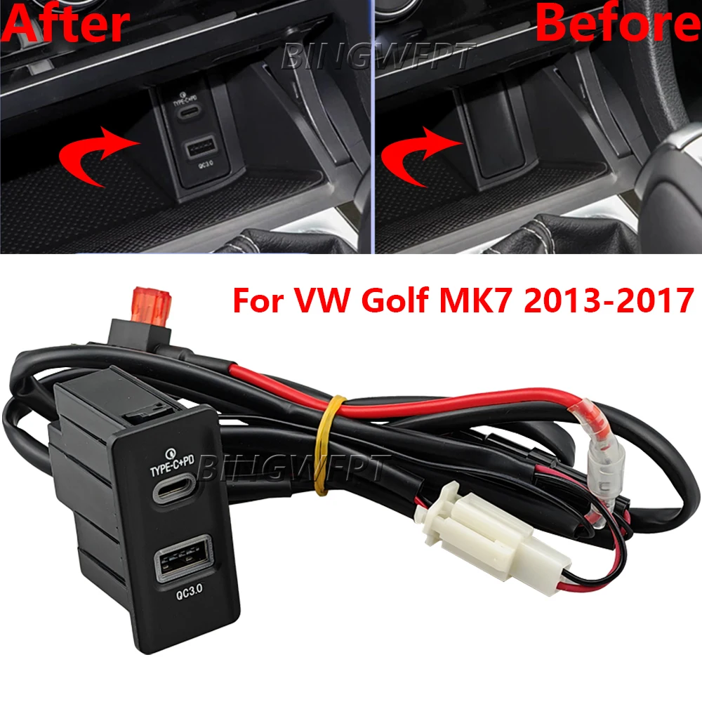 1PC High Quality USB Interface Socket Fast Car Charger Quick Charge Car Charging Adapter Use for VW Golf MK7 2013-17 Accessories