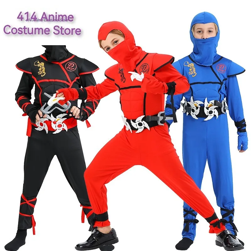 Boys Ninja Deluxe Costume for Kids with Weapon Accessories Kids Kung Fu Ninja Outfit Halloween Ideas Gifts with Bayonet Toys