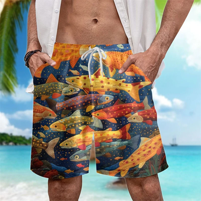 Pantaloncini da spiaggia con grafica pesce di mare alla moda per uomo Tendenza estiva Vacanza Vacanza Pantaloni corti per bambini stampati in 3D Costume da bagno allentato casual