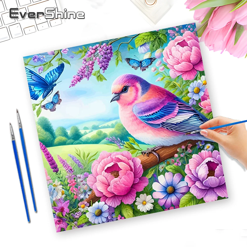 Evershine Malen nach Zahlen Set Blumen Leinwandmalerei ohne Rahmen Ölgemälde Landschaft Handgemaltes Kunstwerk Vogel Wandkunst