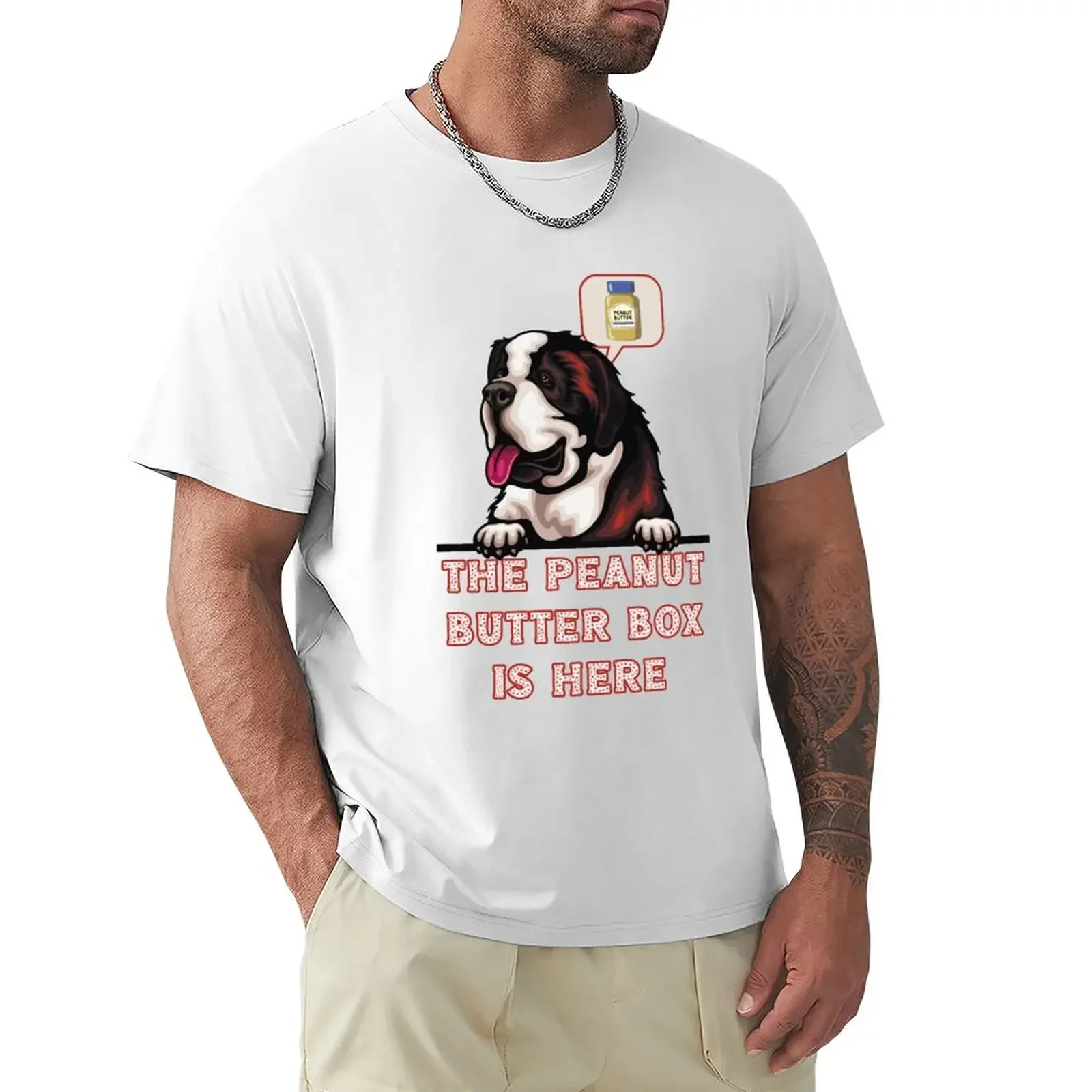 

The Peanut Butter Box Is Here: Funny St. Bernard Dog Commercial Humor T-Shirt new edition oversizeds customs mens t shirt