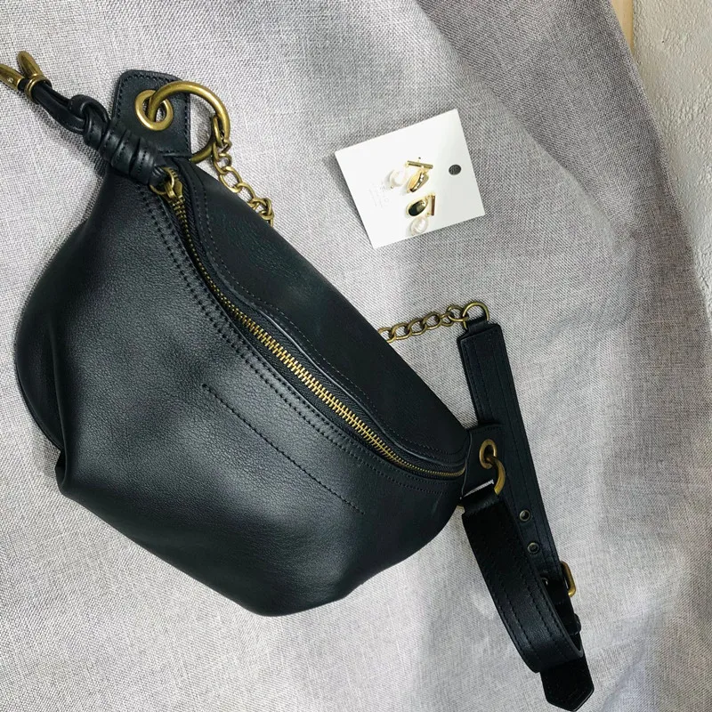Men's and women's styles Genuine Leather women's bag handmade head layer cowhide chest bag Saddle single shoulder crossbody bag