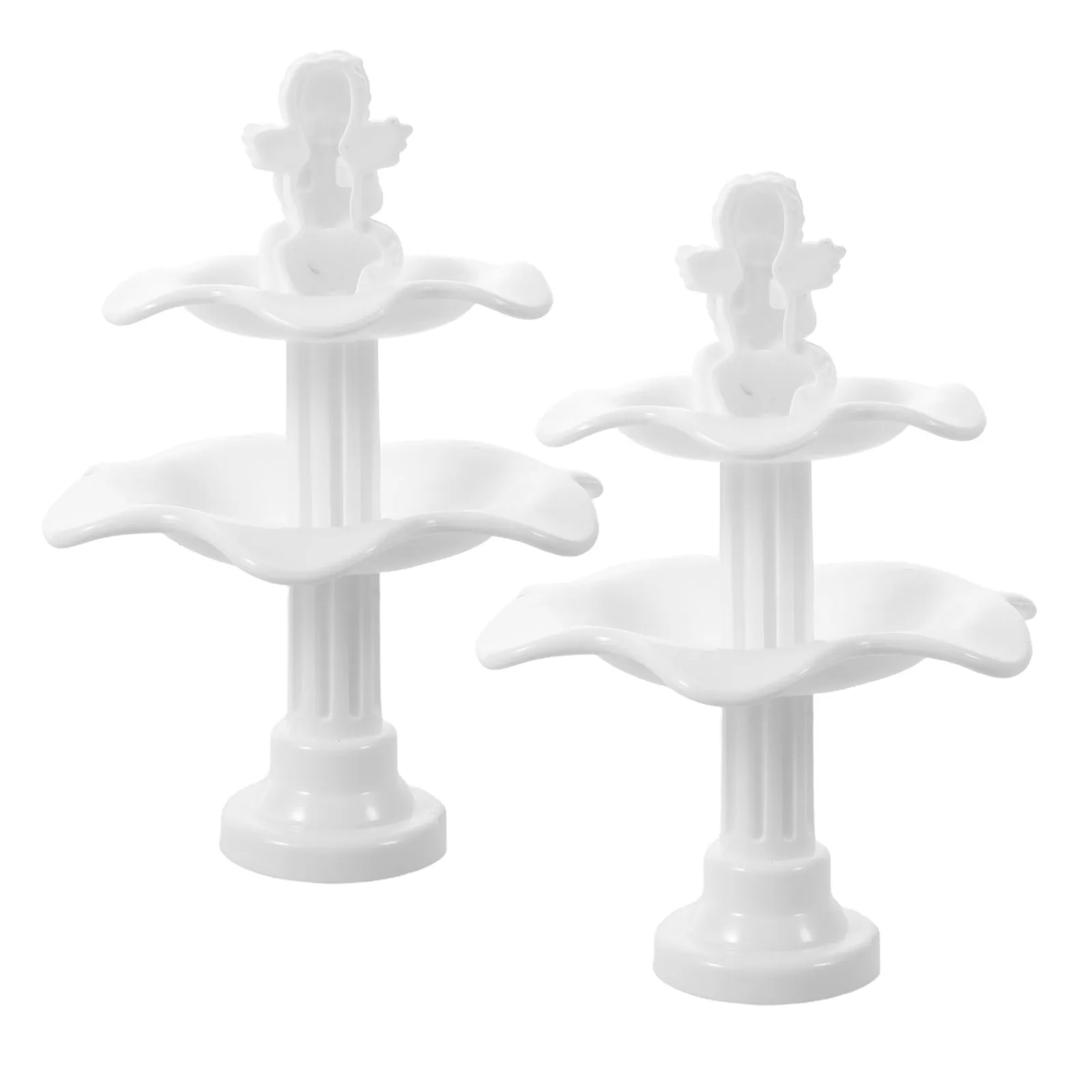 2pcs Two-Tiered Plastic Fountain Miniature with Angle Design Bonsai Micro Landscape Wishing Fountain Terrarium Tabletop Display