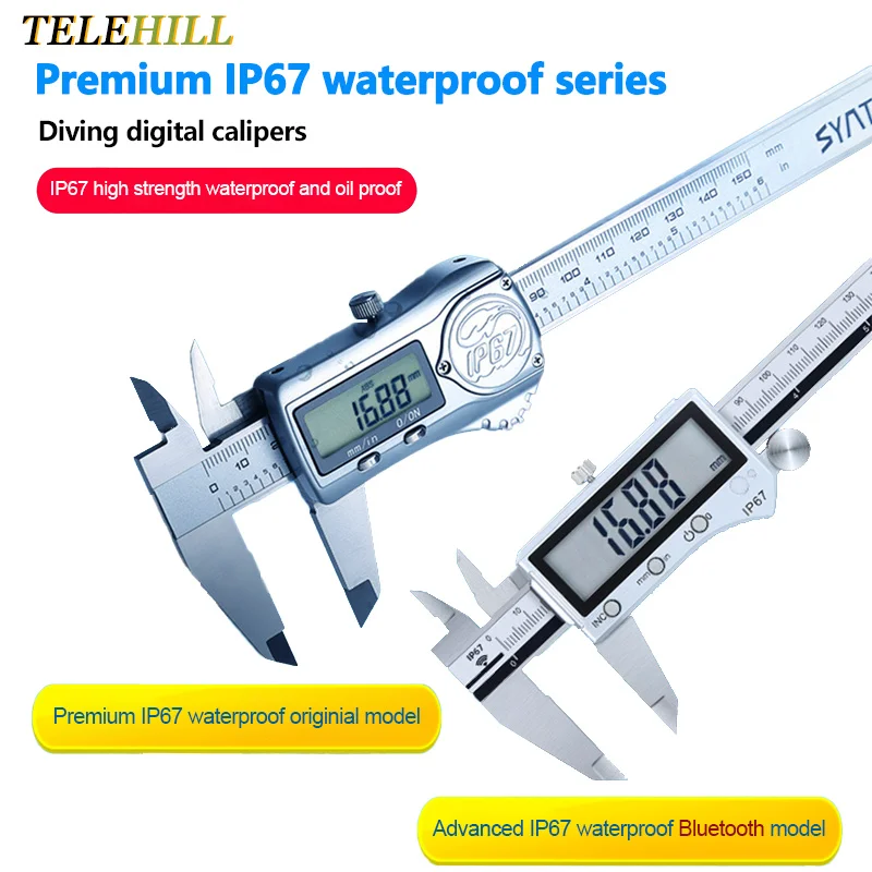 IP67 Waterproof/Bluetooth Vernier Caliper Stainless Steel High Accuracy Large Screen Digital Caliper 0-150mm 0-200mm 0-300mm