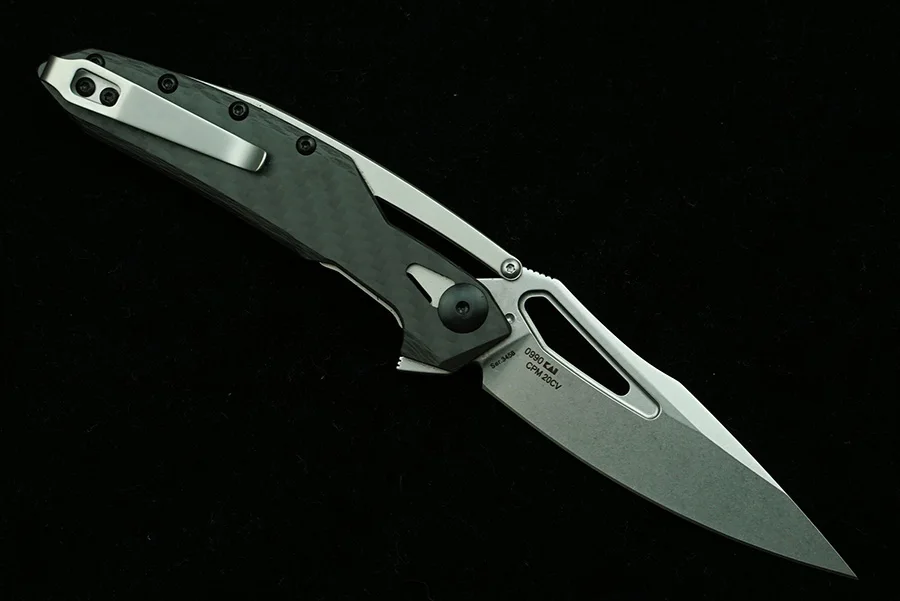 0990/0990CF #   Cuchillo plegable Mark 20CV, hoja de acero + mango de fibra de carbono Real, herramientas EDC de supervivencia para acampar al aire libre, caza, cocina