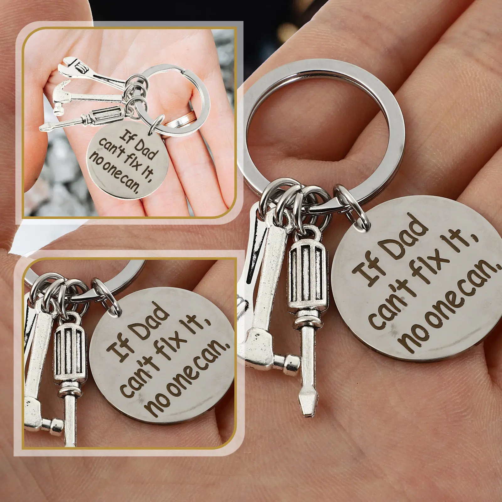 2Pcs Unique Commemorative Keychain Father's Day Key Ring Bag Pendant Keychain Ornament Dad Birthday Gift Key Ring Holder