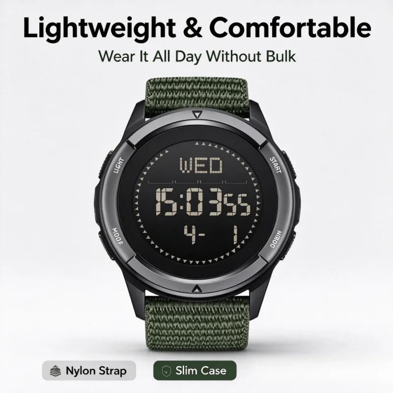 NORTH EDGE ALPS Men's Waterproof 50M Digital Wristwatch Shock Resistant Carbon Fiber Sports Watch Super Light Outdoor Compass