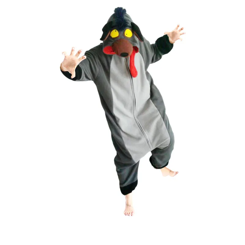 Zipper Hyena Onesies Women Men Cosplay Dog Adult Kigurumi Animal Pajama Cartoon Festival Homewear Winter Warm Suit Overalls
