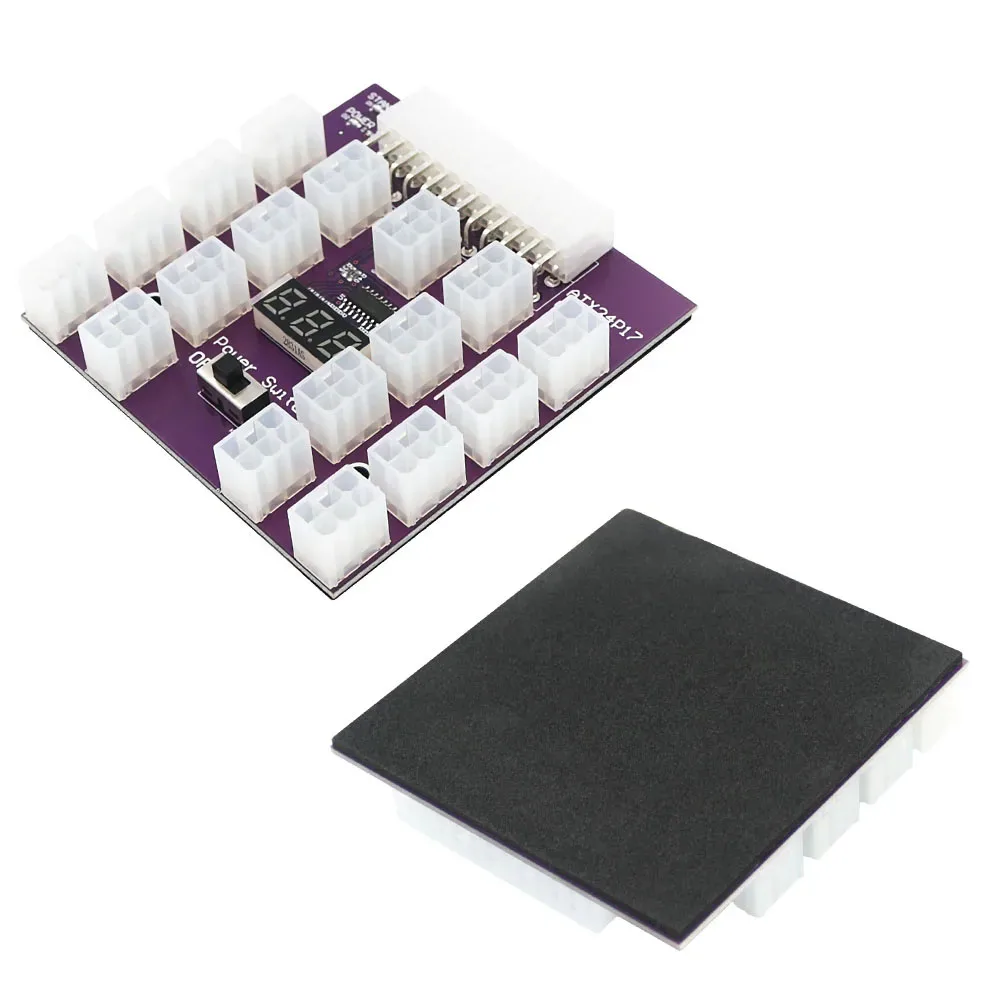 17 Port ATX 6Pin Power Supply Breakout Purple Board Adapter Connector for ETH Bitcoin Miner Mining Support Max 800W Power Supply