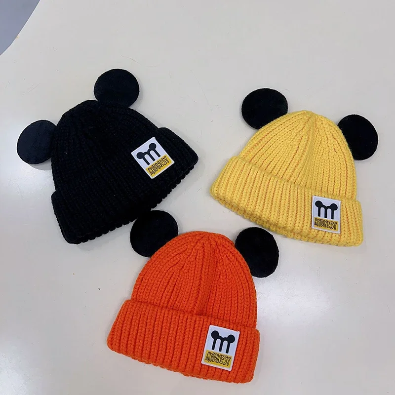 Disney Big Ears Mickey Mouse Warm Bonnet Hats Kids Six Colors Children Knitted Cap Toddler Boy Girls Autumn Winter Cap Baby Gift