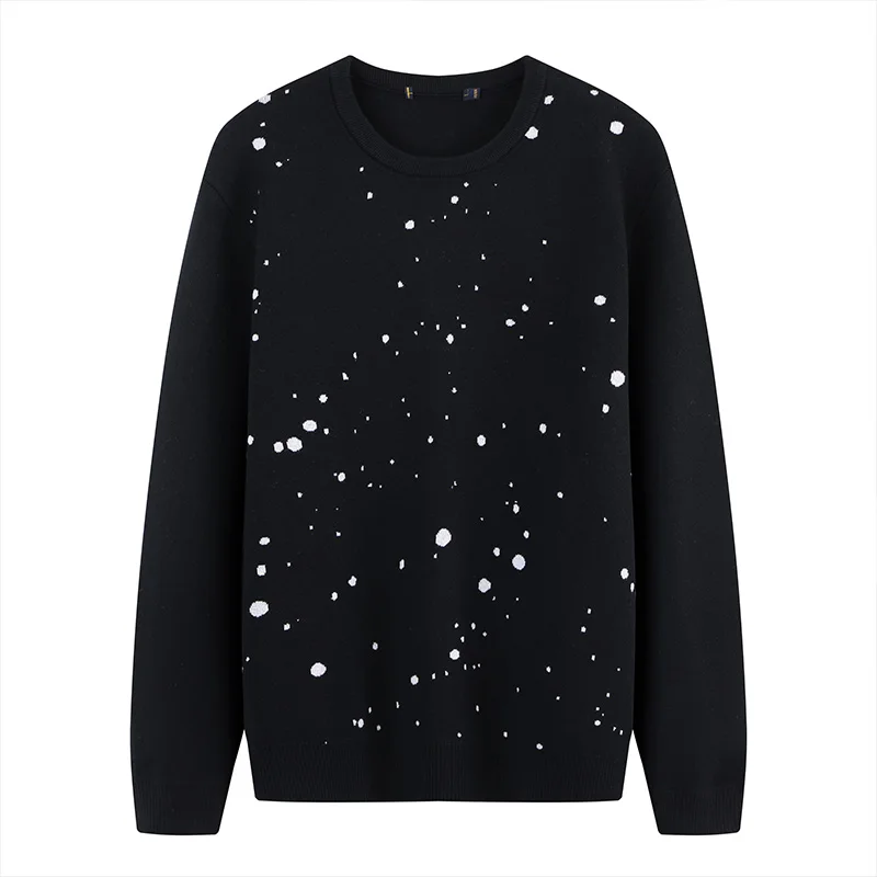 

Men's Knitted Warm Overhead irt 2023 Winter New Sle round Ne Polka Dot Faionable Streetwear Long Sve Thiened Dai...