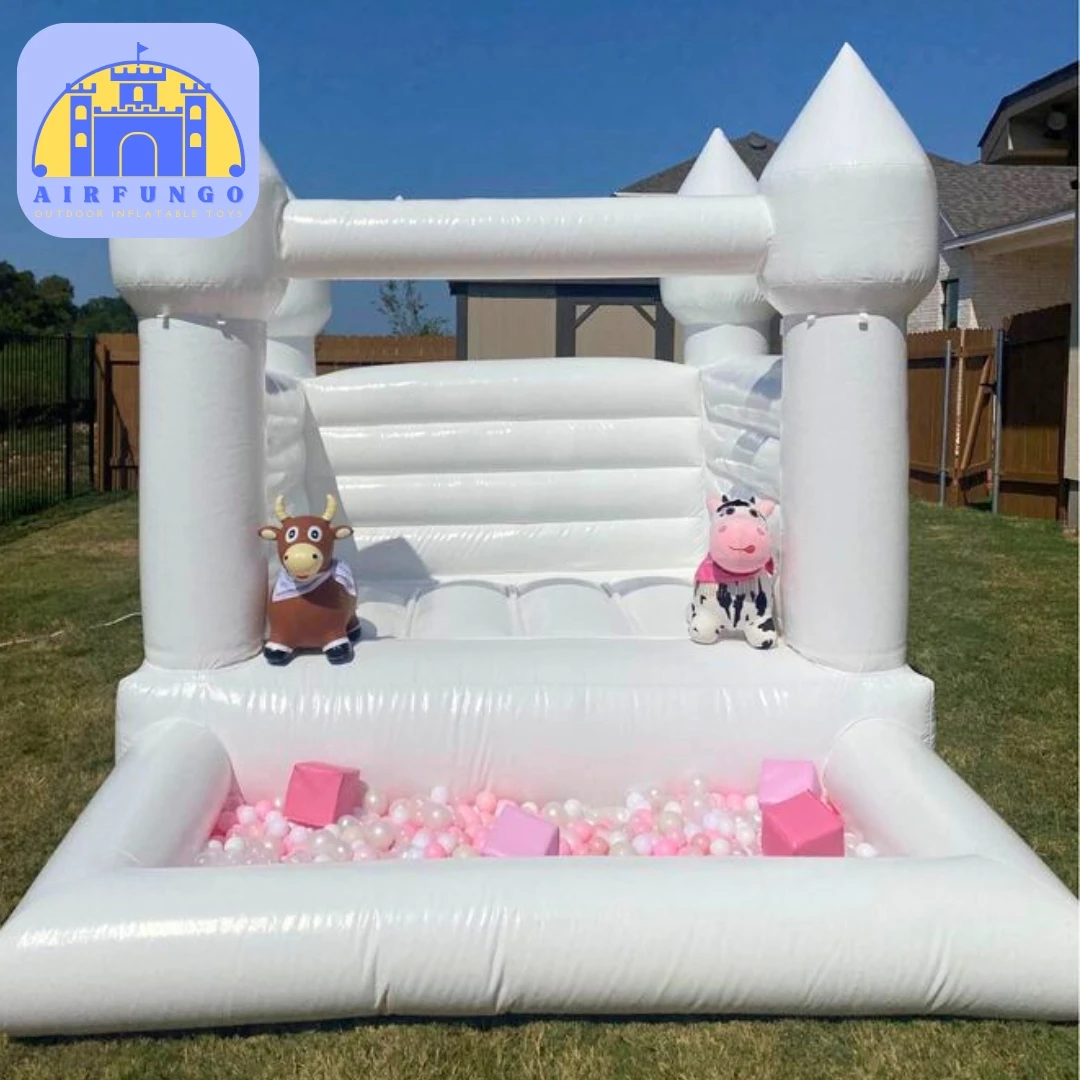 Personalização Mini Bounce House, Castelo Bouncy Inflável, Casa Branca com Ball Pit para Crianças, Celebração da Festa Moonwalk