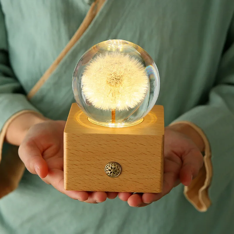 Dandelion Crystal ball Bluetooth speaker Nightlight flower specimen music box Wooden home decoration decoration birthday