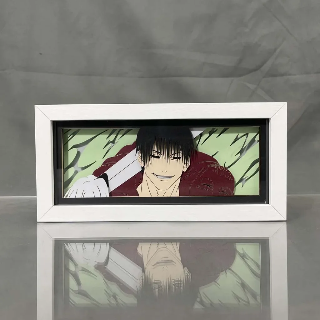 Anime Jujutsu Peripherals Toji Fushiguro Action Figure Led Light Paper Cut Shadow Box Figures 3D Paper Lightbox Ornaments Toys