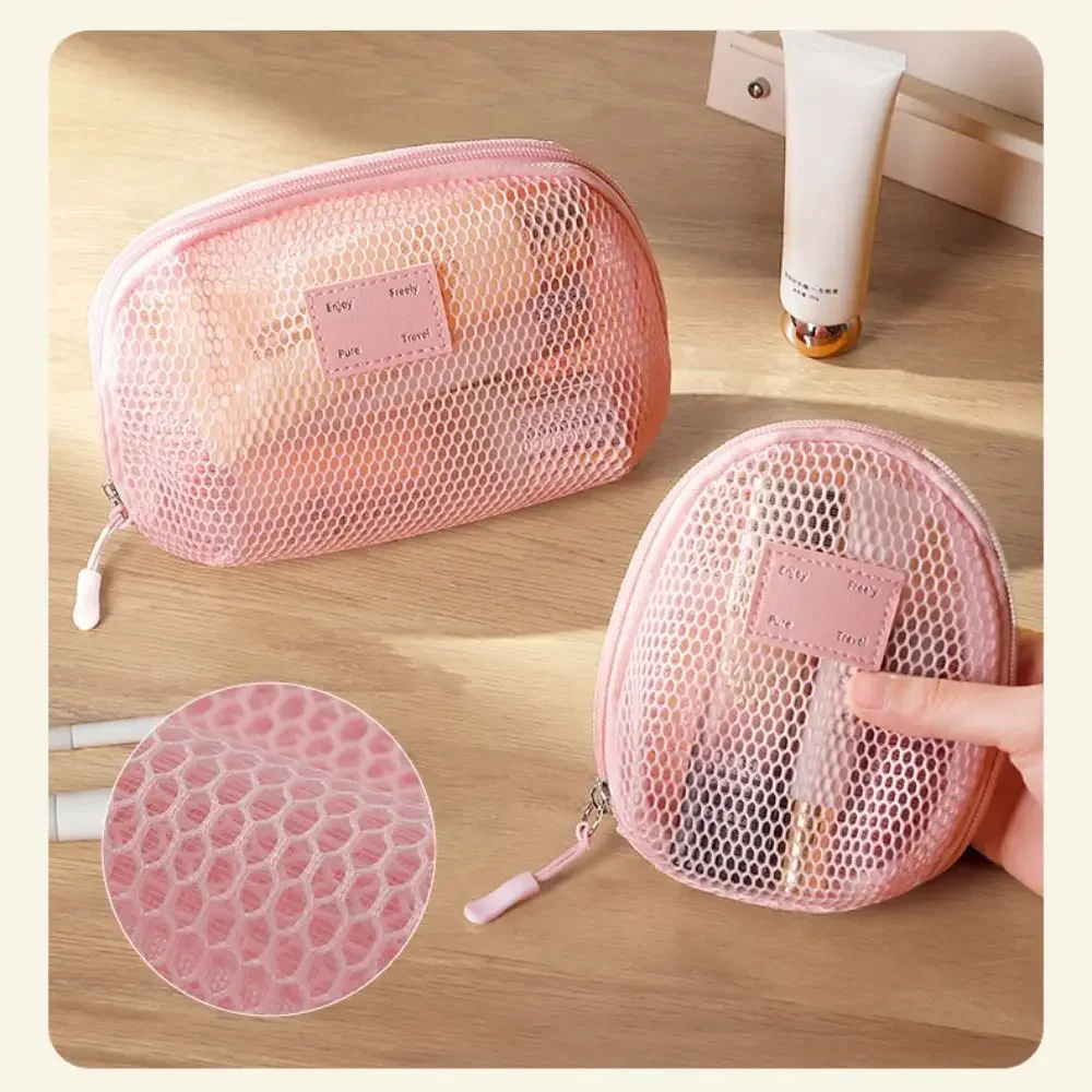 Casual Nylon Cosmetic Bag Hand-held Mesh Mesh Makeup Bags Multipurpose With Zipper Storage Pouch Travel