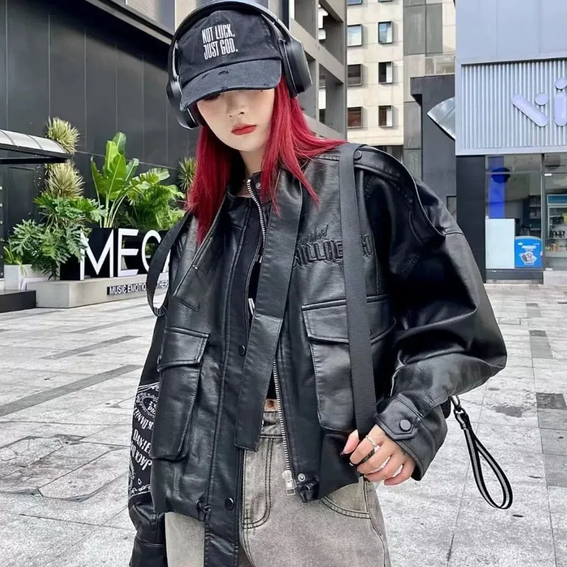 Chaqueta de cuero PU negra para mujer, otoño e invierno, nuevo algodón, Super Fire Cool Sa, chaqueta locomotora de alta gama, abrigo Popular europeo
