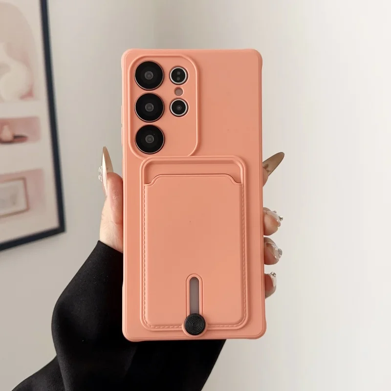 حافظة جيب للبطاقات من السيليكون السائل لهاتف سامسونج جالاكسي S25 S24 S23 S22 S21 Ultra Plus S24FE غطاء خلفي مقاوم للصدمات