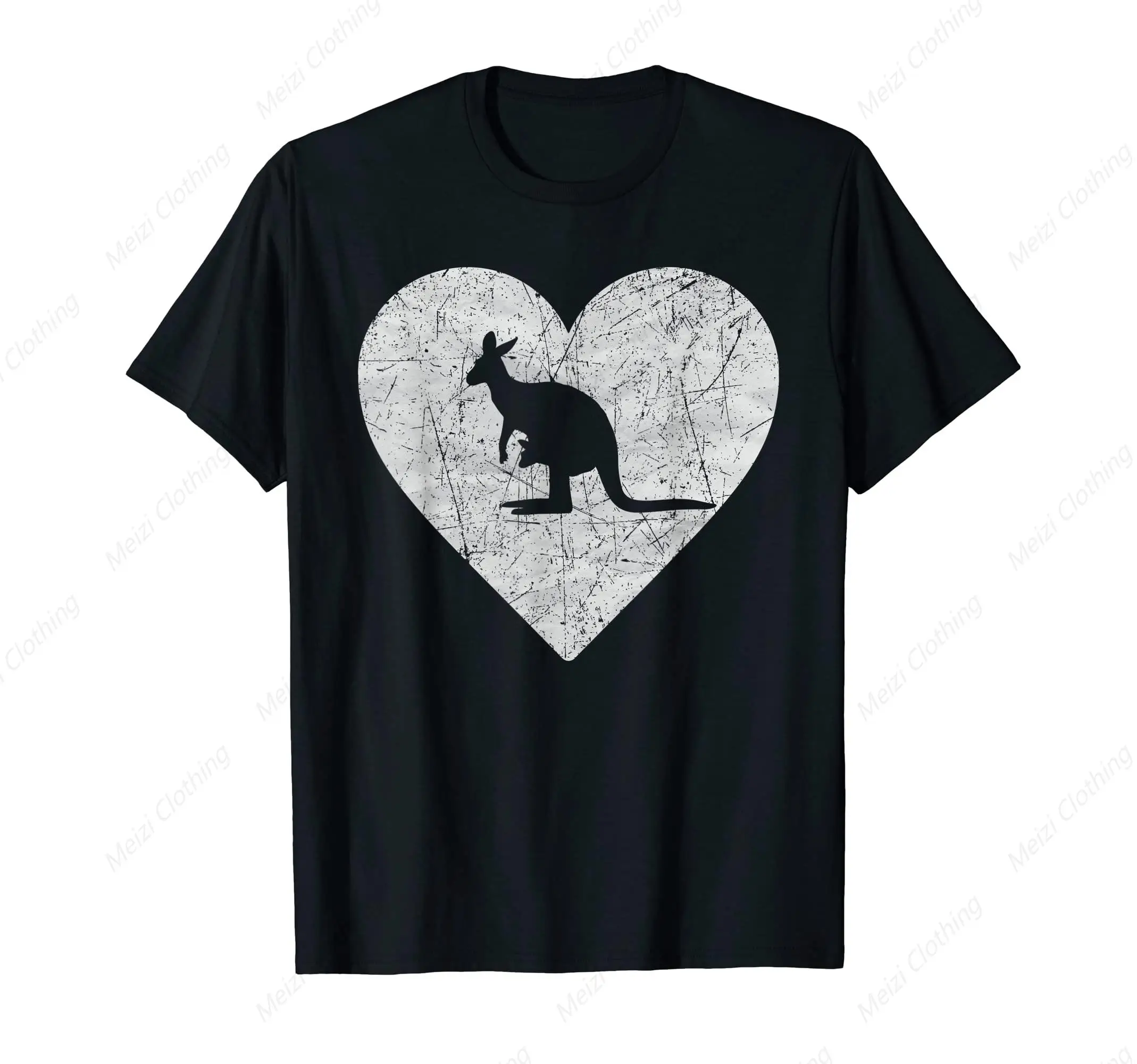 Retro heart-shaped kangaroo pattern fun cool men's T-shirt fashion cotton short sleeved