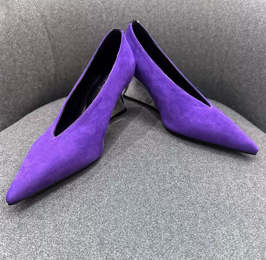 New Spring Wedge Short Heel Pumps European American 6CM Wedge Shoe  Ladies Shoes Pointed Toe Party Shoes V Cut Women Shoes A0026