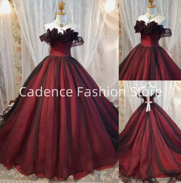 

Customized Gothic Black Red Wedding Strapless A-Line Lace-up Prom Dresses Bridal Gowns Special Wedding