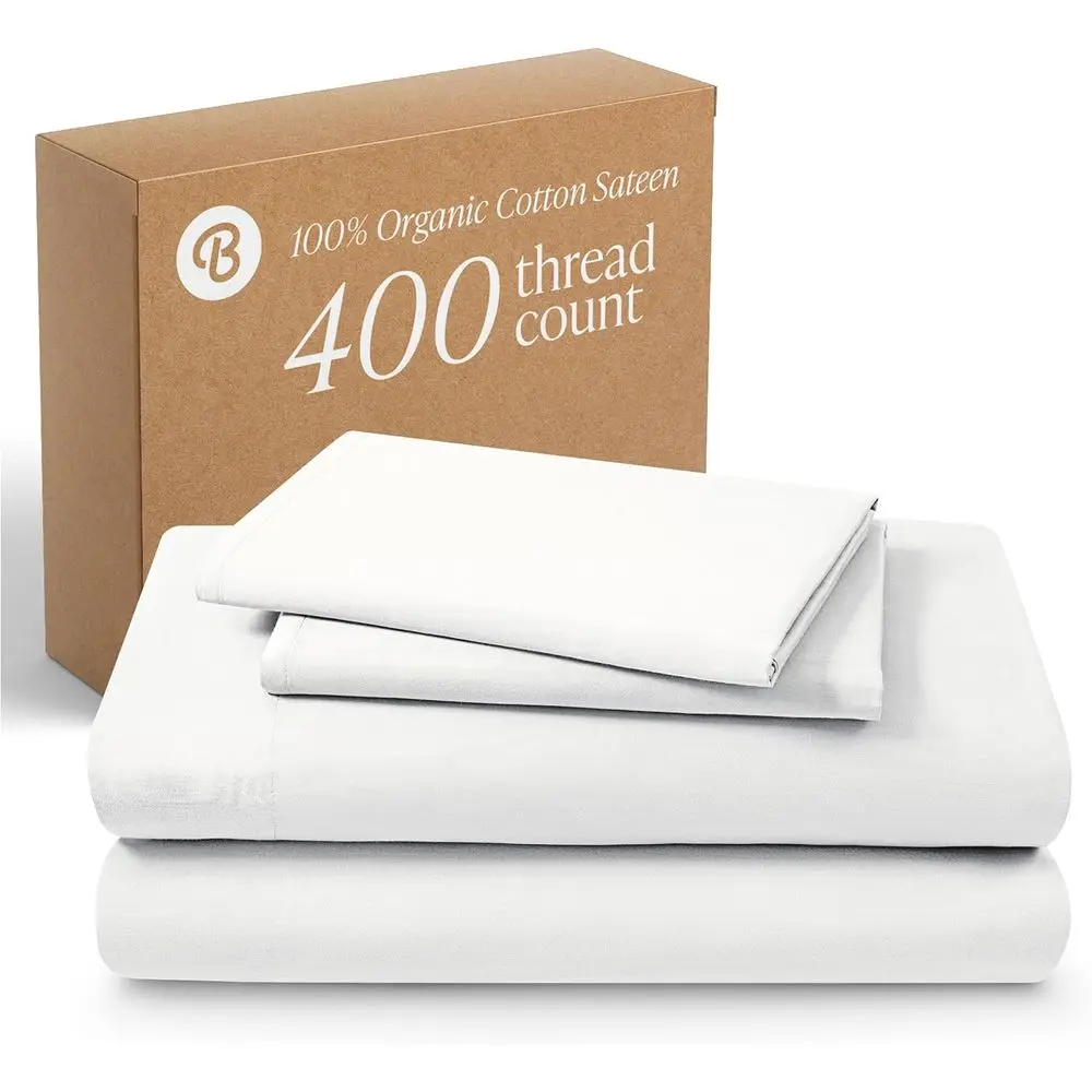

100% Organic Cotton Split King Sheet Set - 400 Thread Count - Smooth Sateen Weave - Breathable & Cooling - Hotel Luxury Set - De