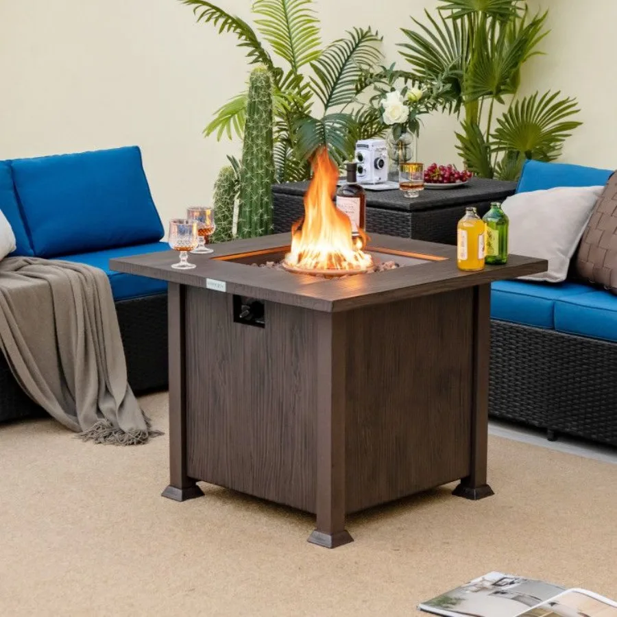 

32 Inch 50 000 BTU Square Fire Pit Table with Lid and Lava Rocks