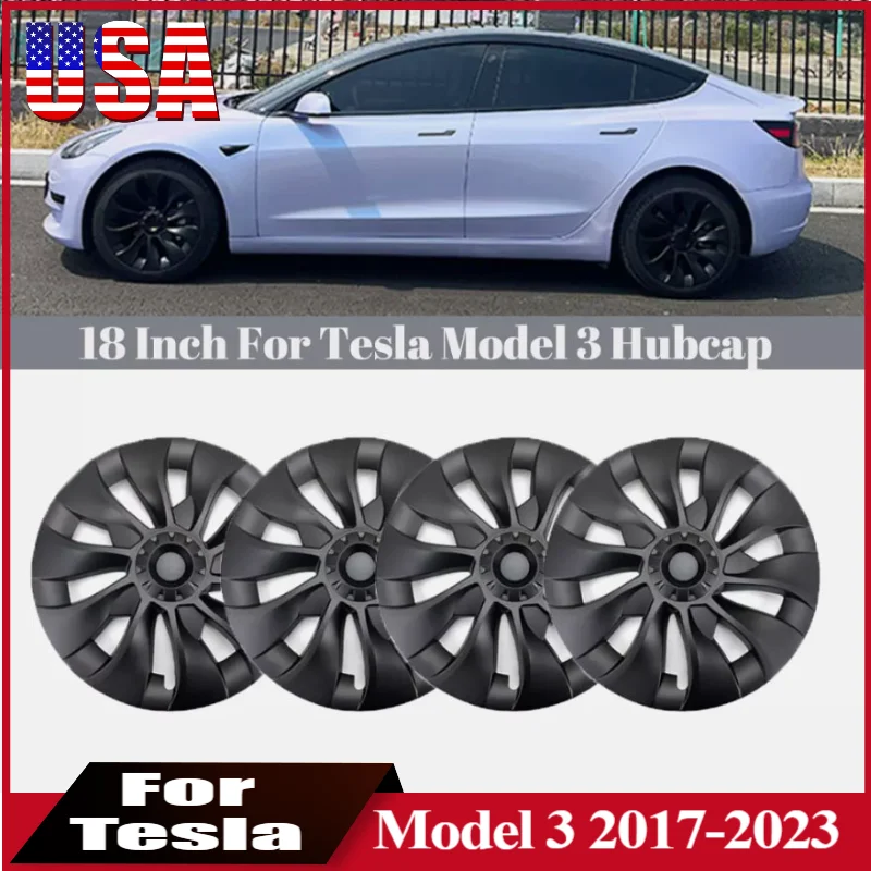 

4pcs 18" Wheel Hubcaps For Tesla Model 3 2017-2023 Performance 18inch Tire Wheel Rim Cover Hub Caps Car Accessories