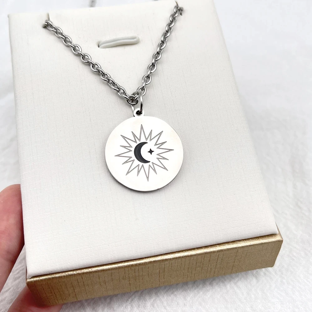 

TV Series The Eclipse Ayan Khaotung Cosplay Moon Star Circular Pendant Titanium Steel Necklace Accessories