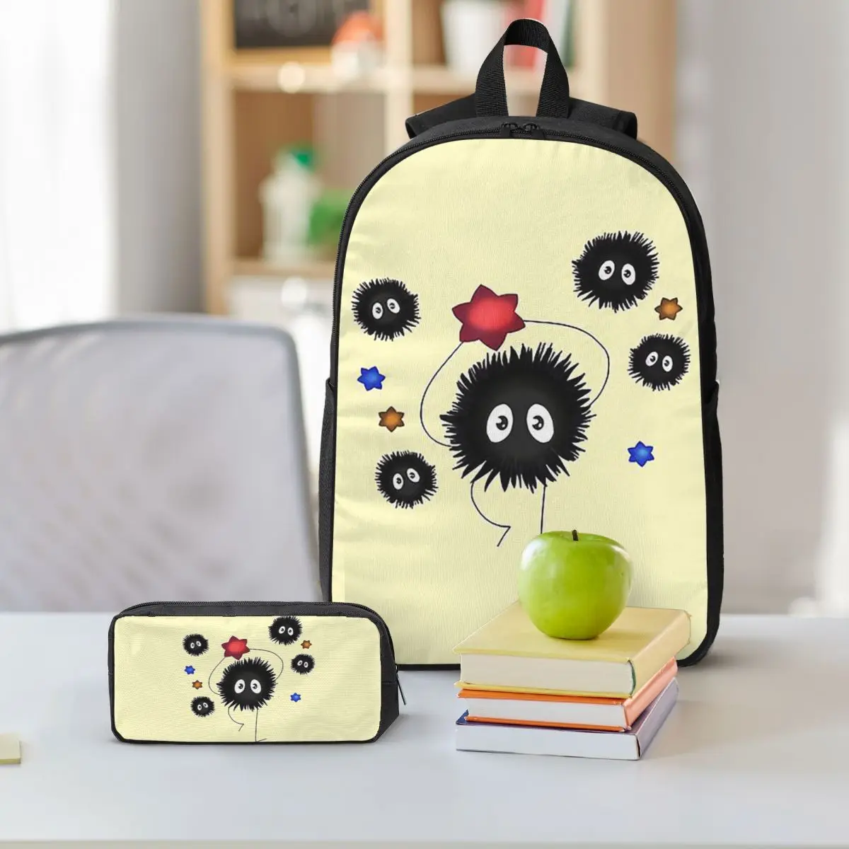 Soot Studio Ghibli 배낭 학생 소년 소녀 BookBag 학교 가방 노트북 어깨 가방 3ps 절연 점심 가방 연필 케이스