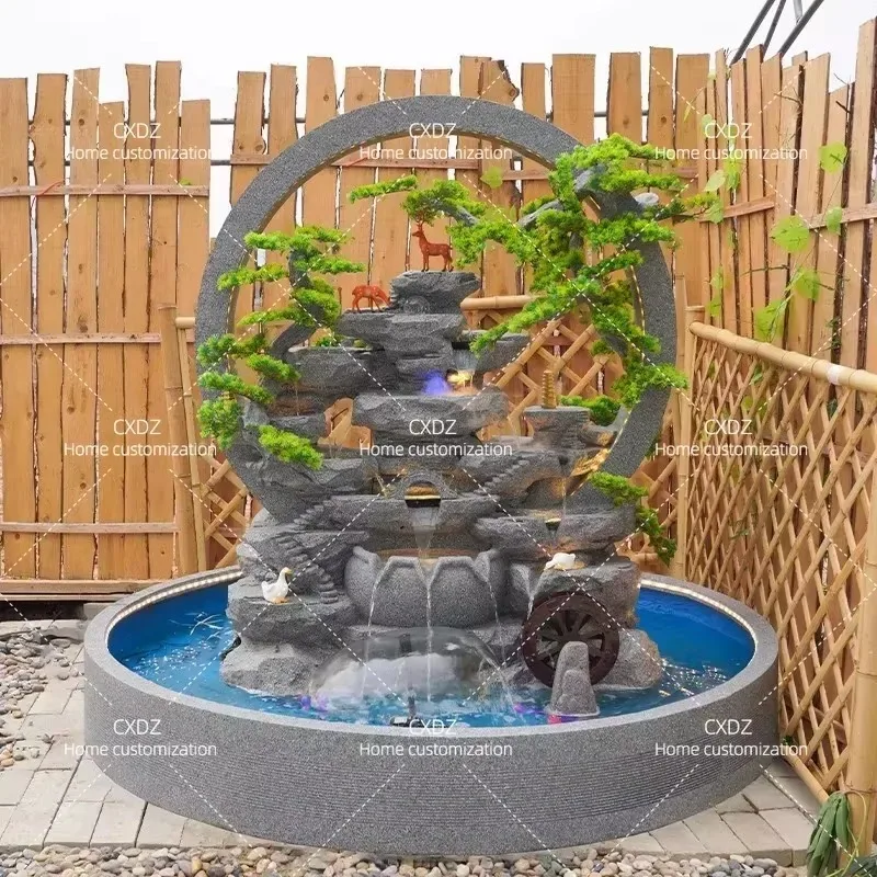 Large Double Sided Rockery Water Fountain Curtain Wall Screen Outdoor Courtyard Fish Pond Waterfall Landscaping Feng Shui