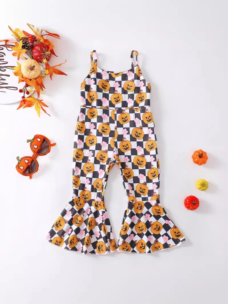 Girls Halloween Halter Jumpsuit Flared Pants For Daily Casual Wear Best Halloween Gifts