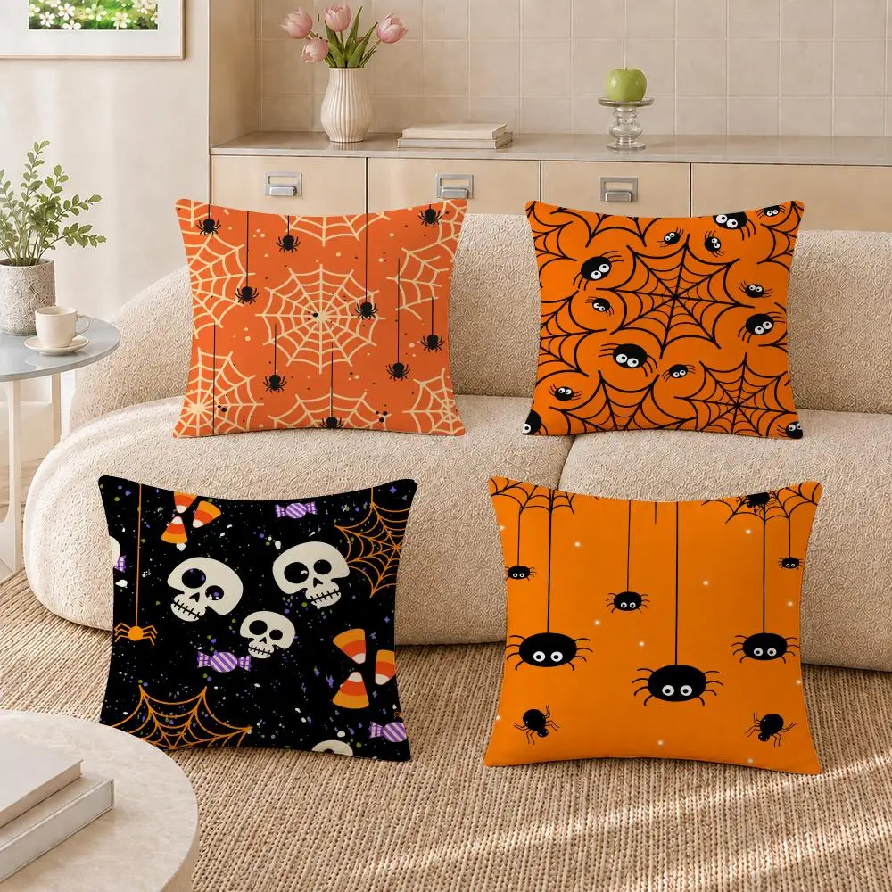 Retro Spider Skull Halloween Cushion Cover Pillowcase Sofa Living Room Home Gift Office Decor Protective Covers