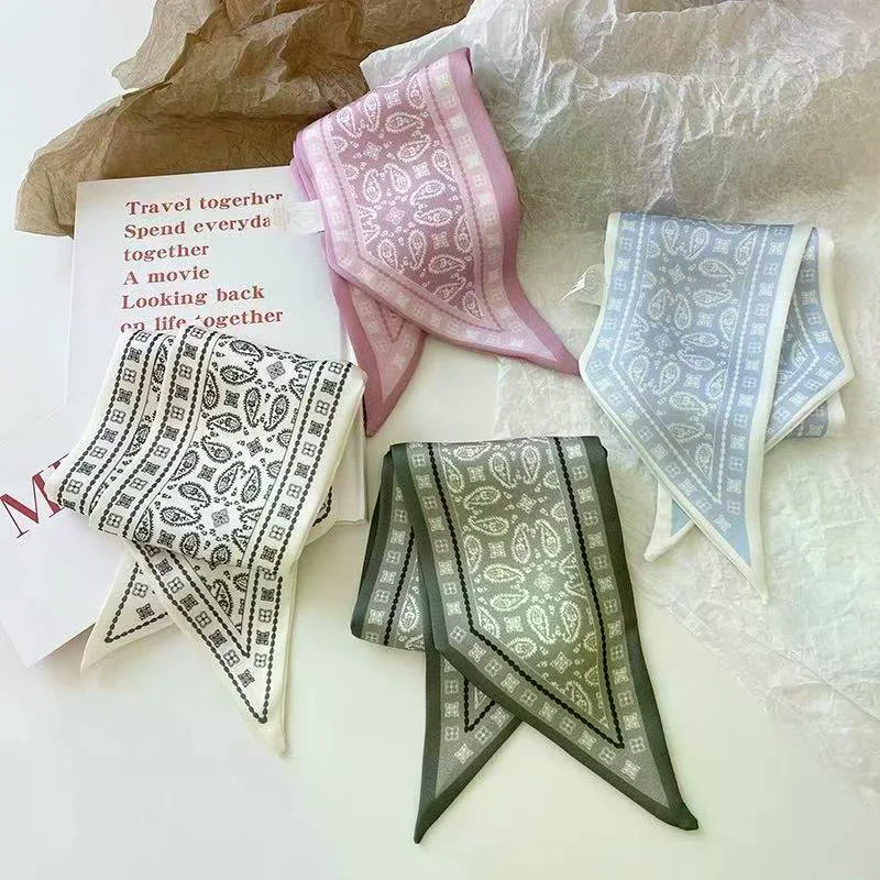 

Cashew Flower Silk Scarf Double-Sided Printed Headband Ins Decoration Versatile Triangle Scarf Vintage Headband Accessories 2025