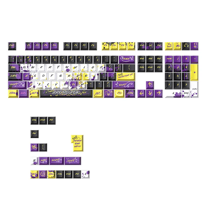 Purple Gold Theme Graffiti keycap  PBT Five-sided sublimation keycap 126 key Cherry Profile For MX Switch Mechanical Keyboard