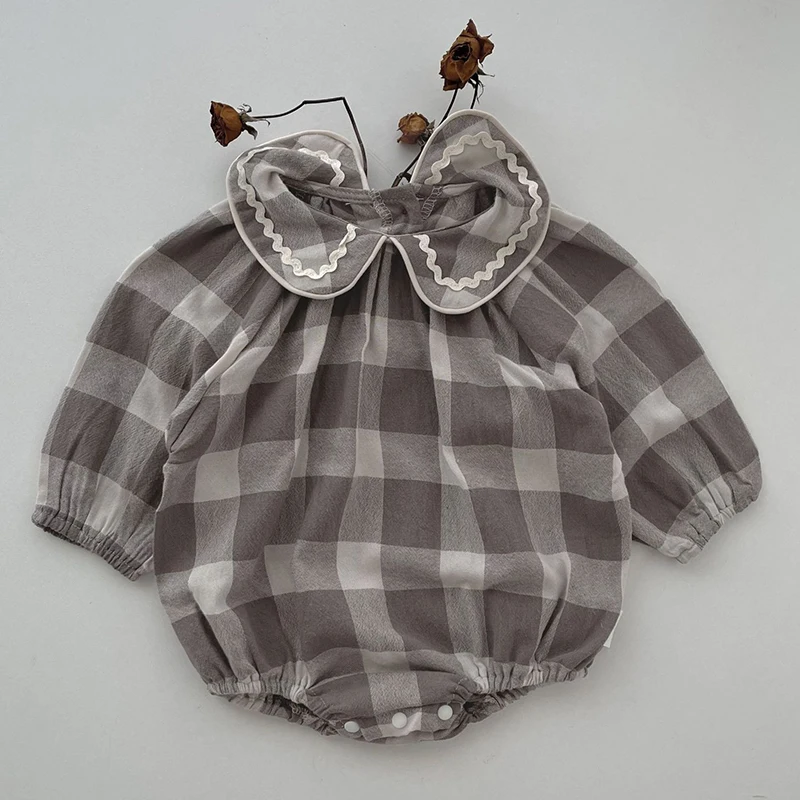 

Spring Autumn Infant Baby Girls Long Sleeves Lace Plaid Jumpsuits Newborn New Kids Baby Girls Children Rompers