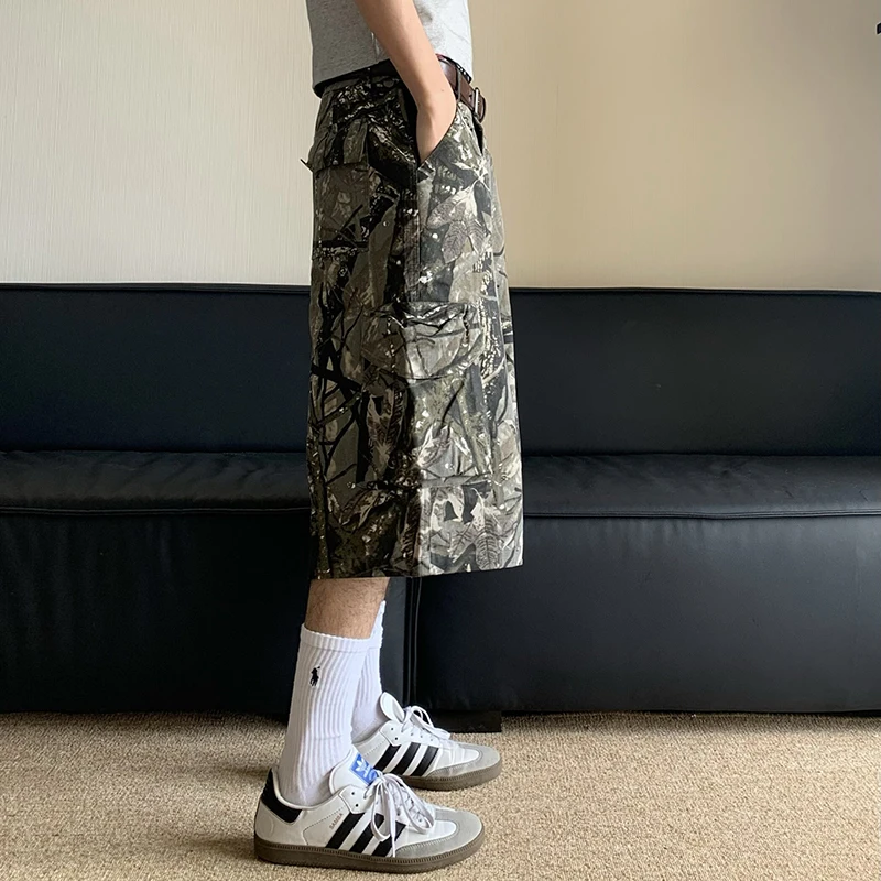 FEWQ American Camouflage Workwear Cropped Pants Summer New Trend Casual Leg Length Loose 2024 Contrast Color Trousers 24E1040