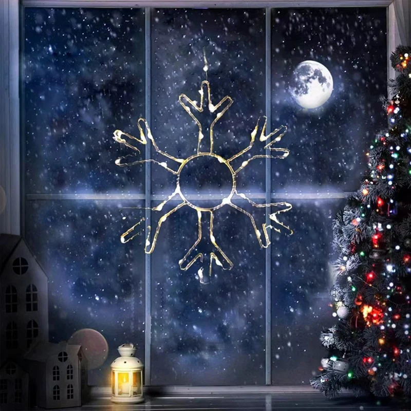 2PCS Christmas Snowflake Window Lights Decorations Led Snowflake Lights For Home Xmas Decor Warm Light image 3
