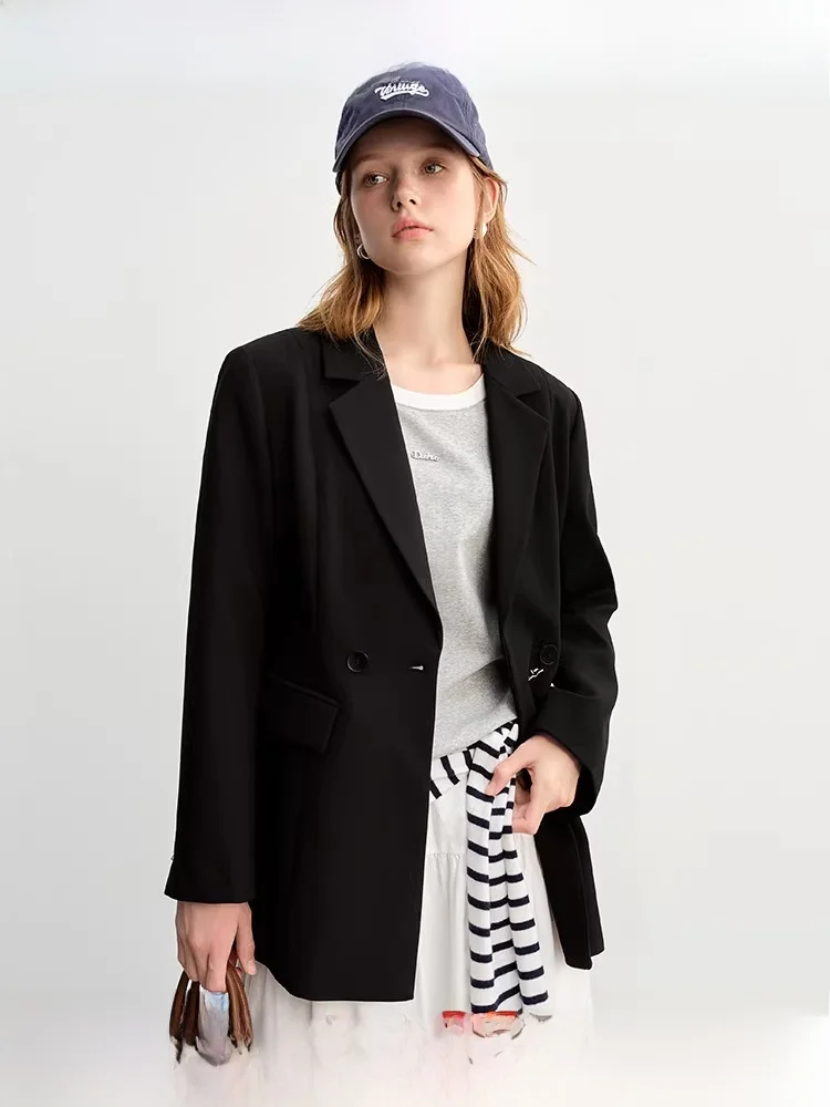 

Женский костюм Elite Ele больших размеров Jaet Bla, утягивающее пальто, корейское пальто для поездок на работу, полиэстер, V-ne Long Sve