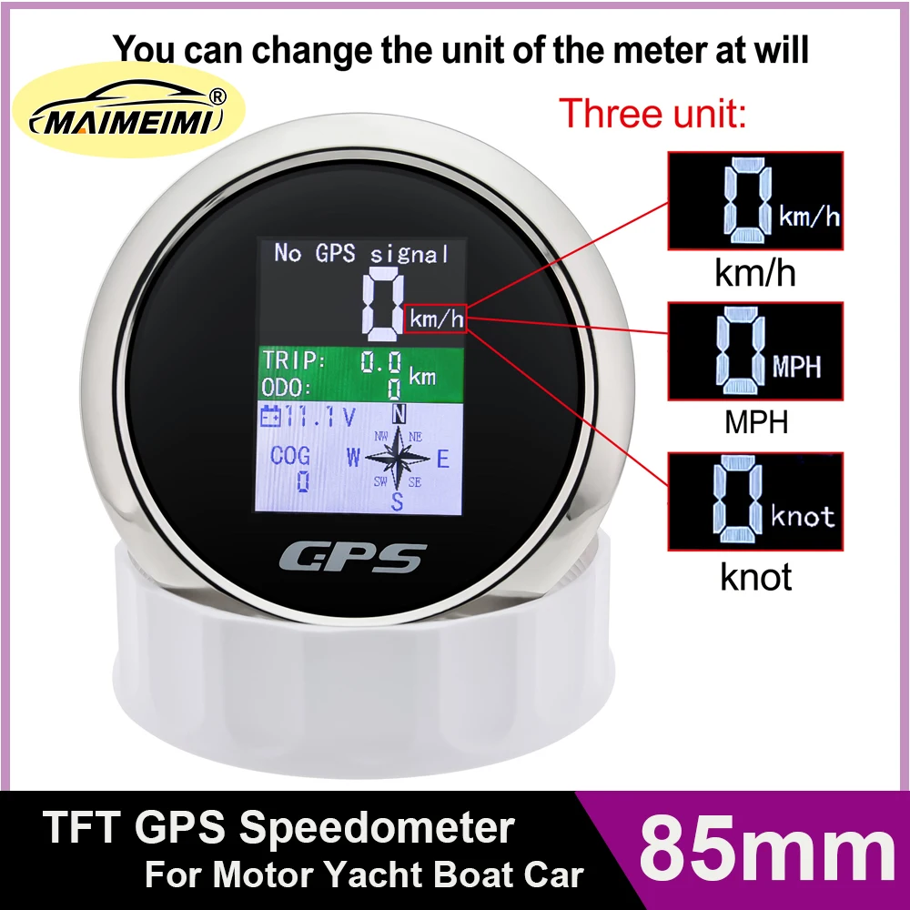 

85mm Waterproof Digital GPS Speedometer LCD Odometer with GPS Antenna TFT Screen Speed Gauges Voltmeter for Boat Car Motorcycle