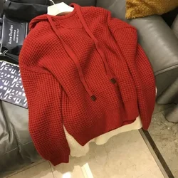 Knit Sweater Male Pullovers Plain Solid Color Men's Clothing Hoodies Coat Jacket Red Fashion 2024 High Quality Replica Elegant A