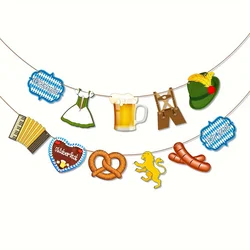 Oktoberfest Flag Banner Bavarian German Party Bunting Garland Multicolor for Party Decorations Supplies October Fest Themed Blue