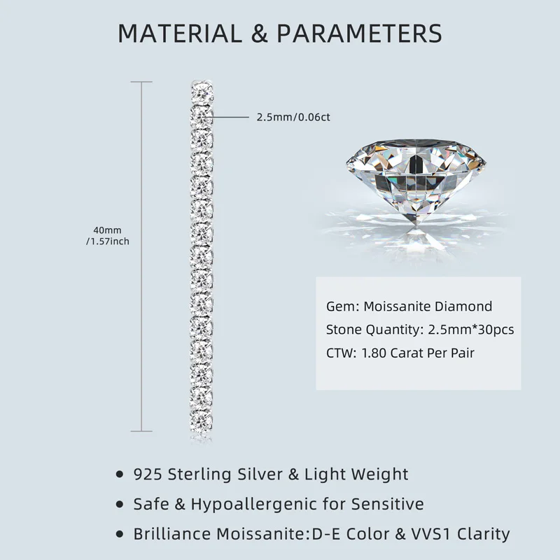 IOGOU 2.5mm 1.80cttw Moissanite Dangle Stud Earrings Trend 2024 Original And Pure 925 Sterling Silver Long Chandelier Earrings