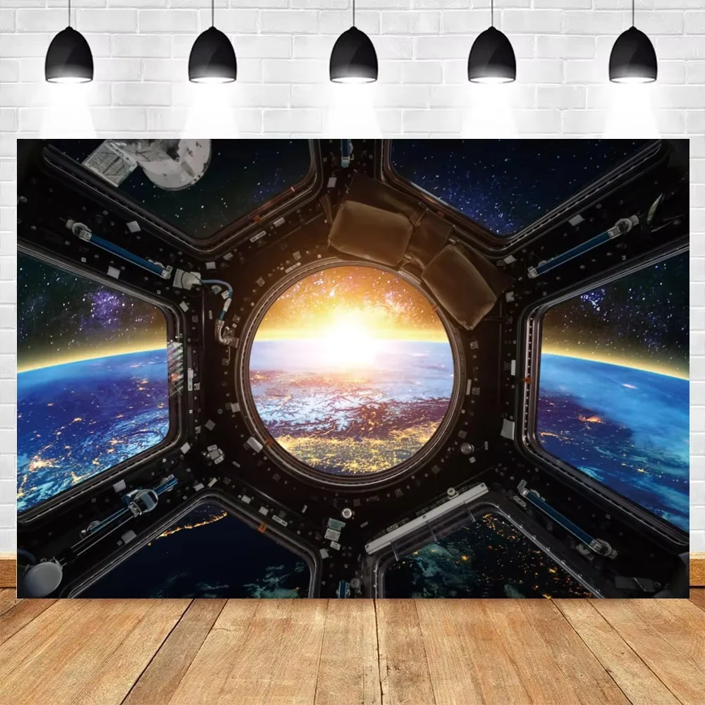 Spaceship Themed Backdrop High Tech Universe Space Spacecraft Planet Earth Exploration Science Photography Background Prop Decor